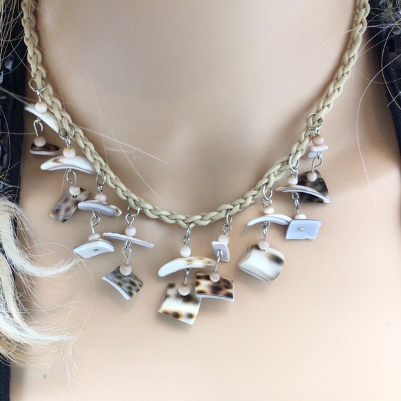 Boho Leopard Cowrie Shell Braided Rope Necklace - Picture 2 of 5